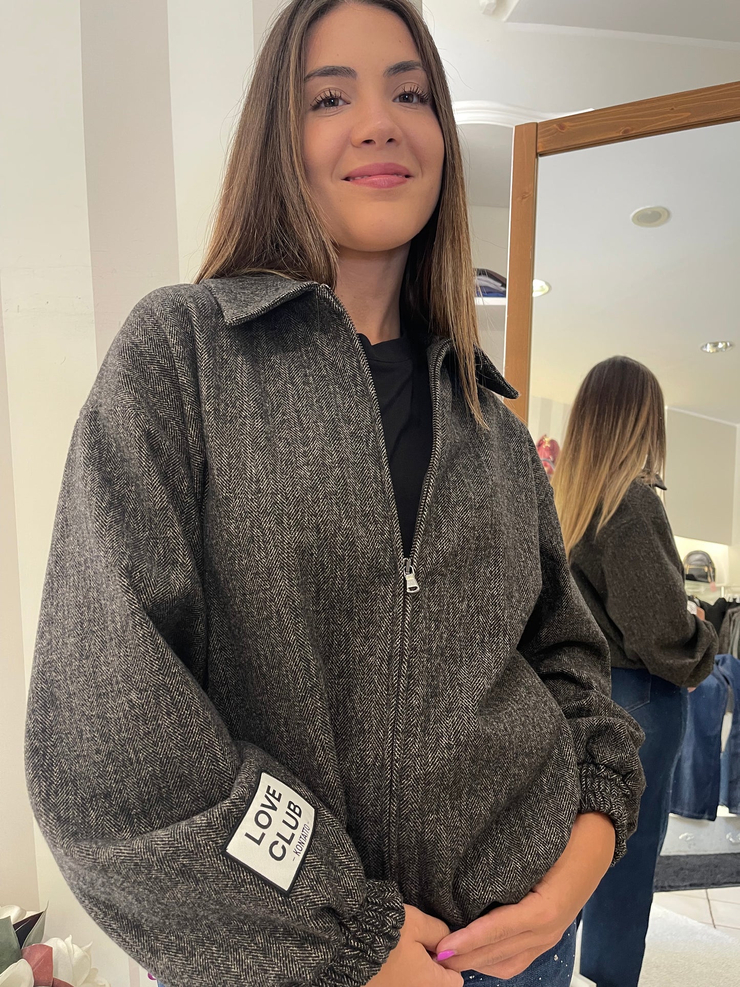 Bomber Spigato Nero e Beige - Kontatto
