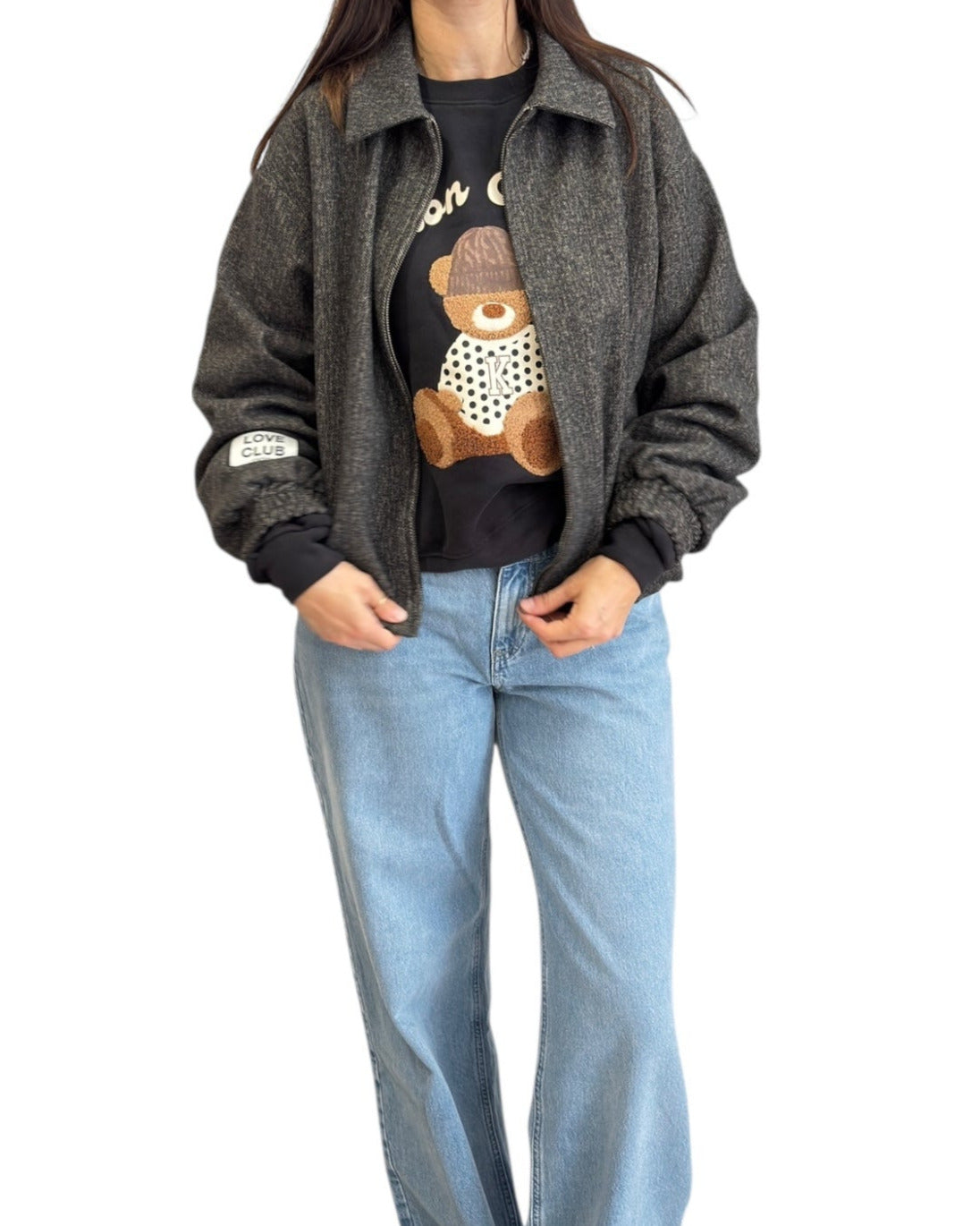 Bomber Spigato Nero e Beige - Kontatto