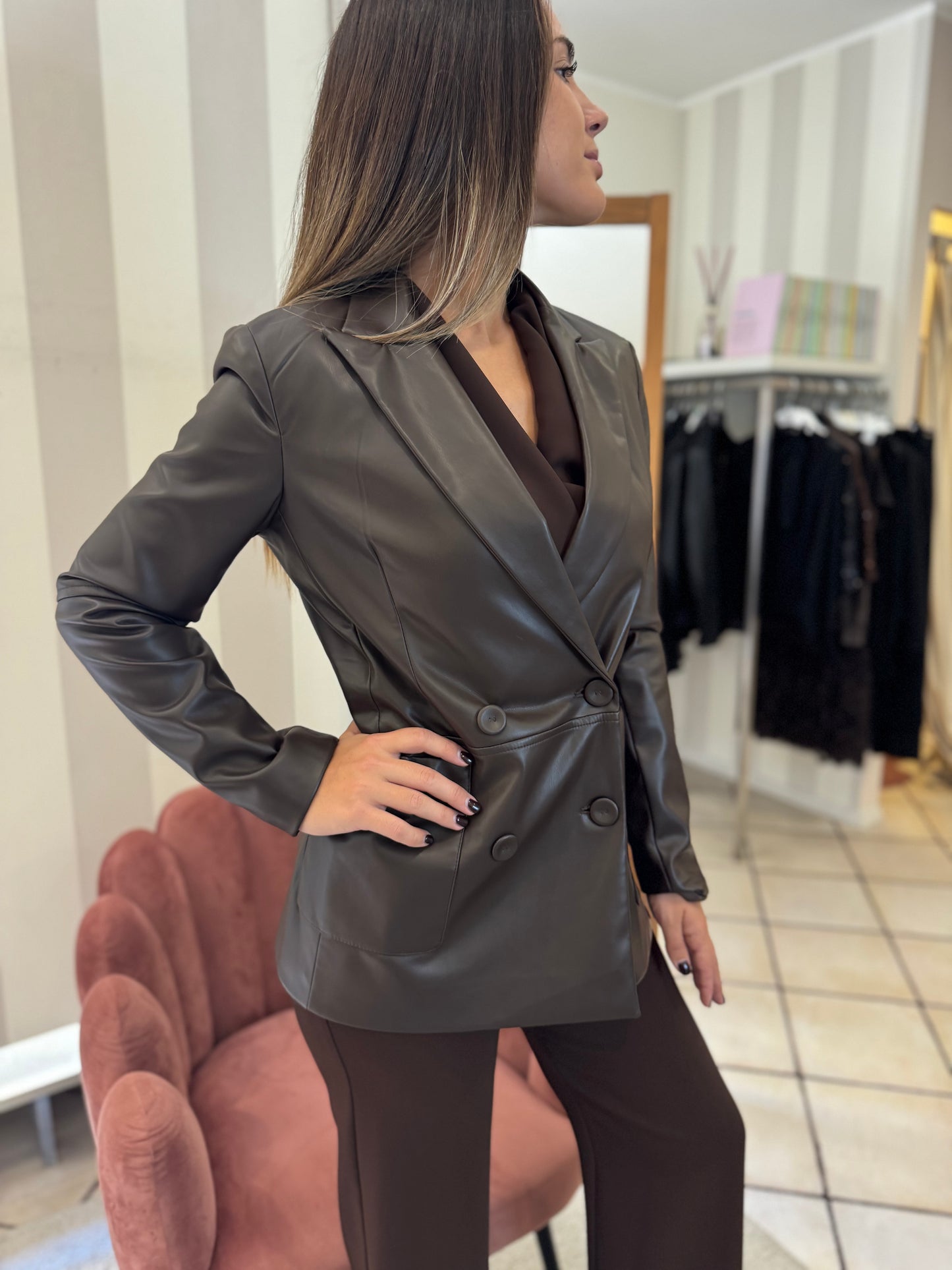 Giacca Ecopelle Marrone - Haveone