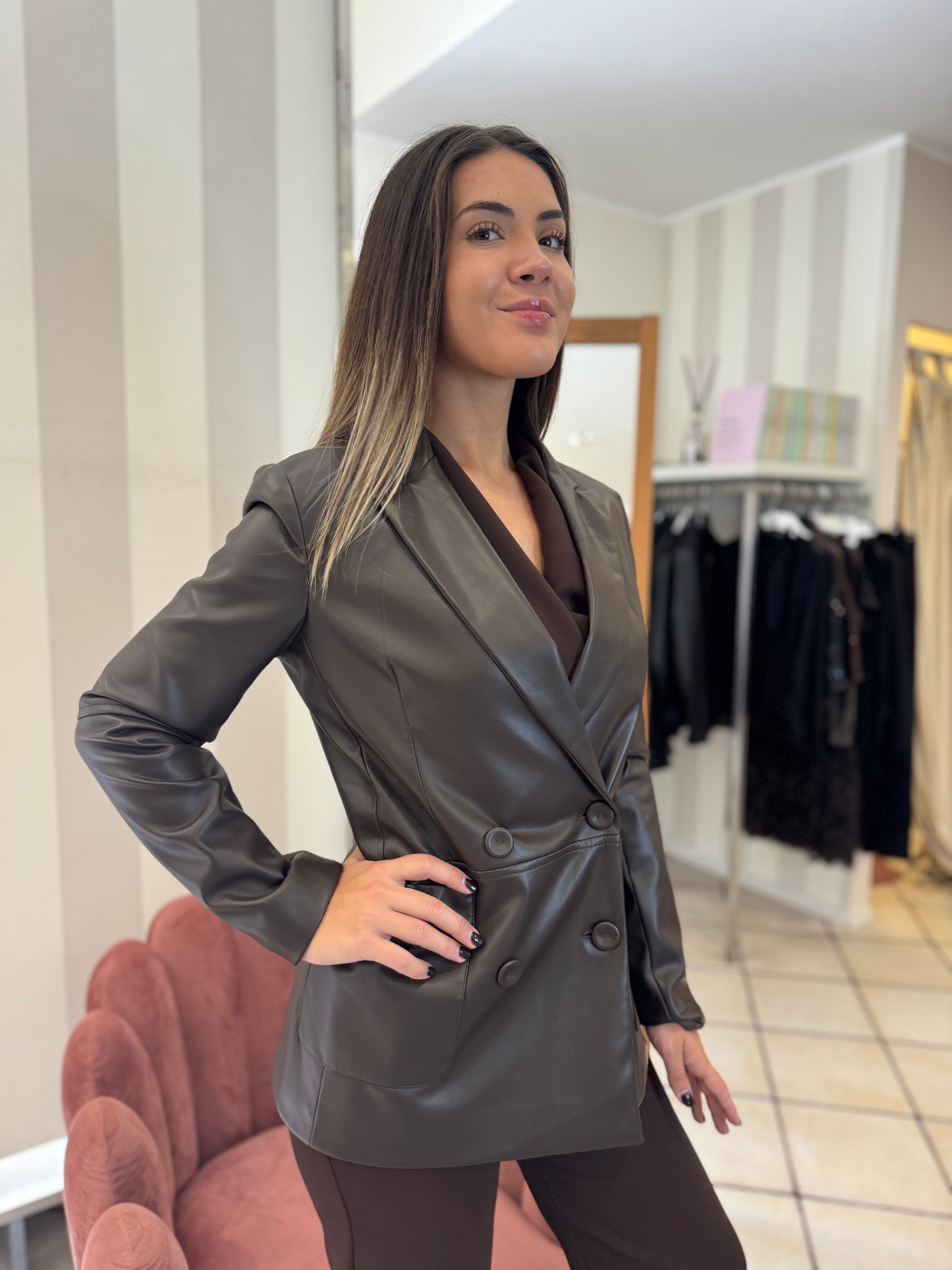 Giacca Ecopelle Marrone - Haveone
