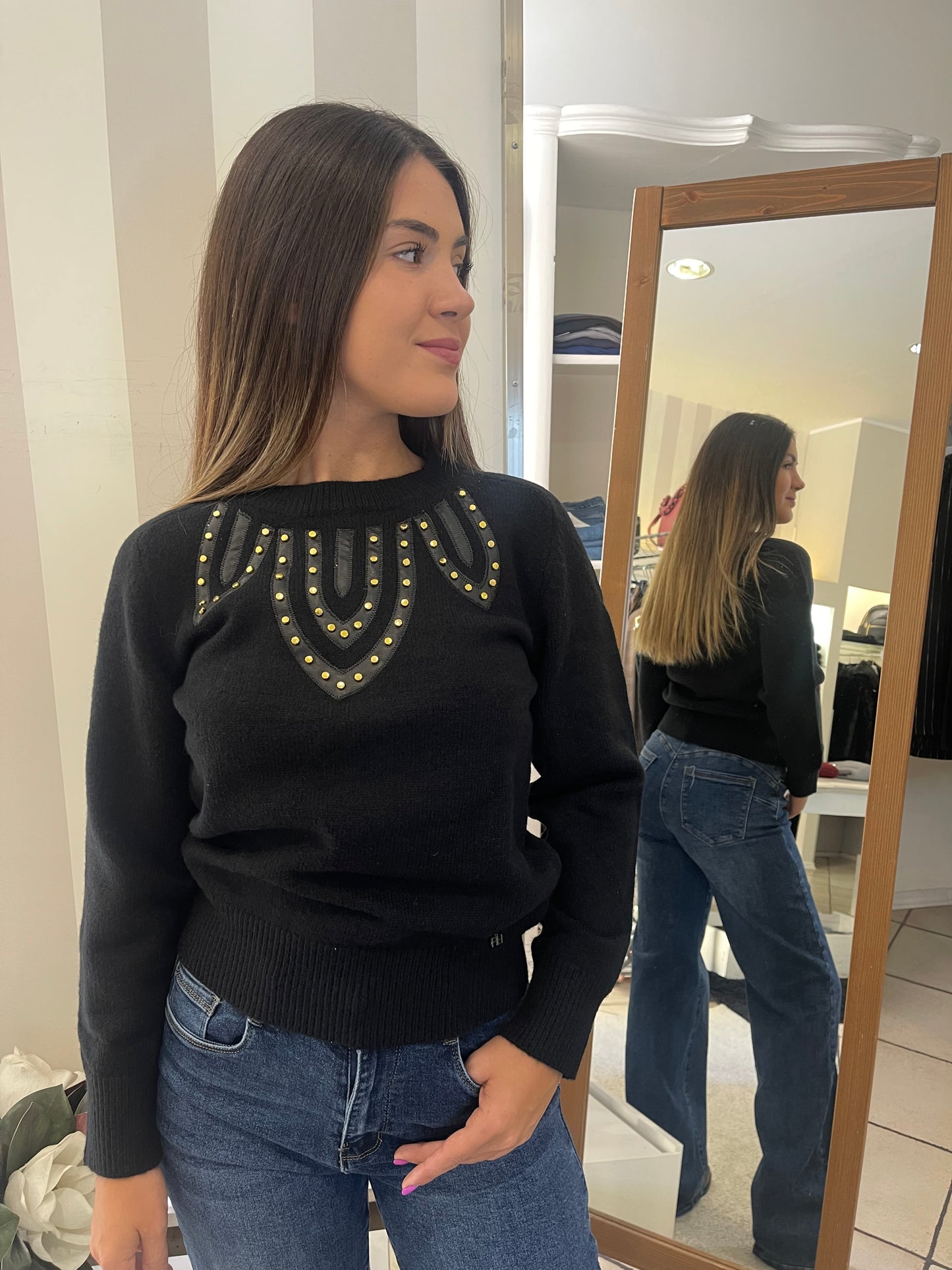 Maglia girocollo con applicazioni oro Artigli