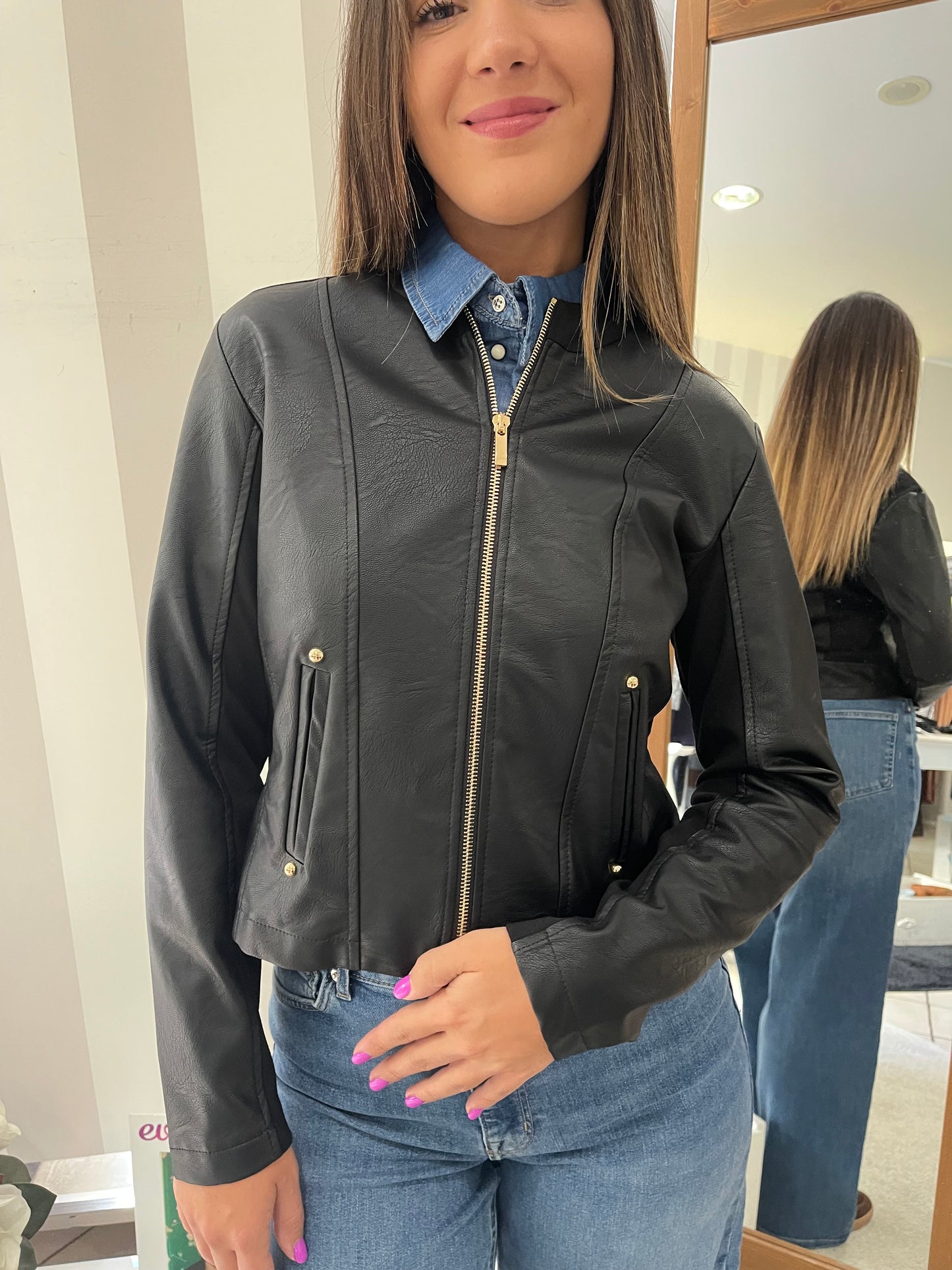 Giubbino ecopelle con inserto in tessuto Giorgia & Johns