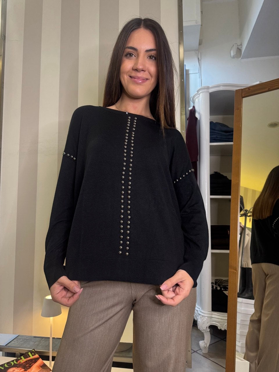 Maglia girocollo con borchiette Giorgia & Johns