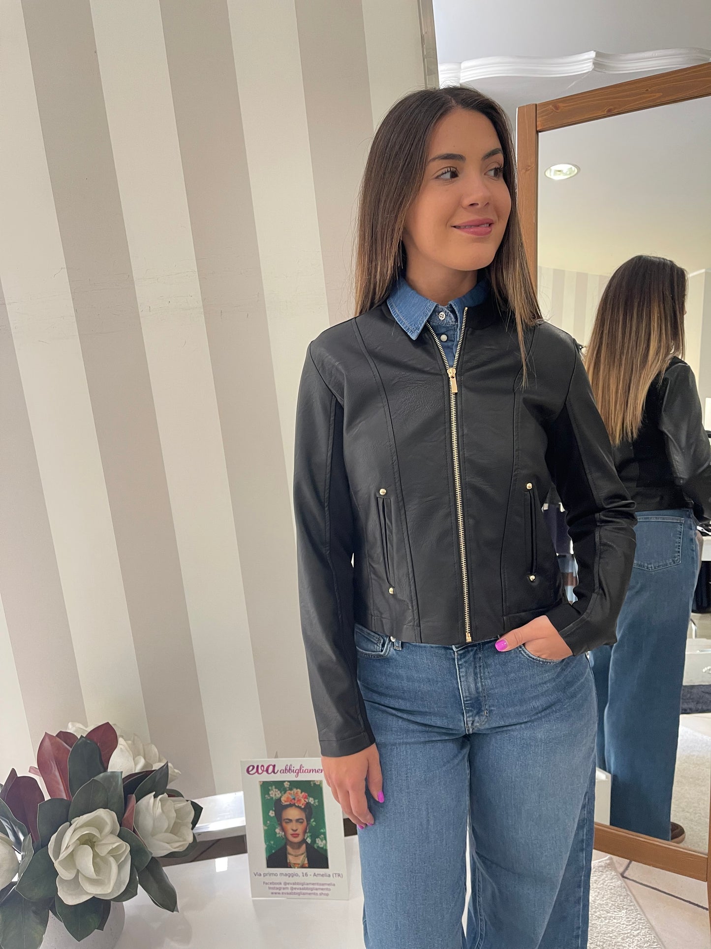 Giubbino ecopelle con inserto in tessuto Giorgia & Johns
