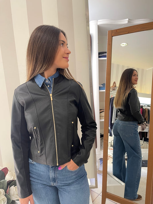 Giubbino ecopelle con inserto in tessuto Giorgia & Johns