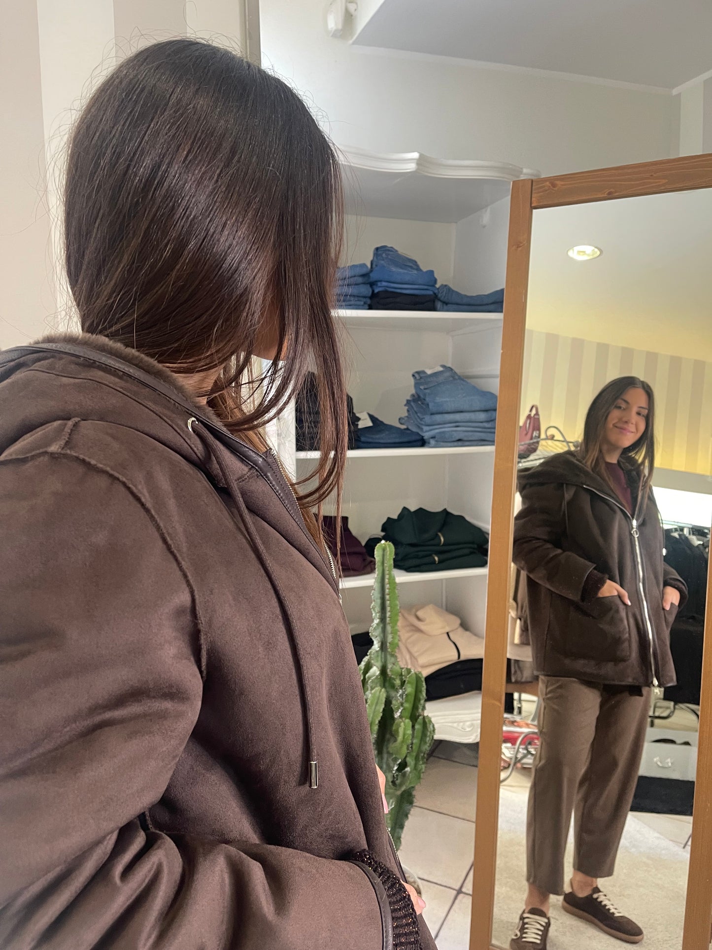 Giacca Eco montone reversibile Eco pelliccia con cappuccio Azulè