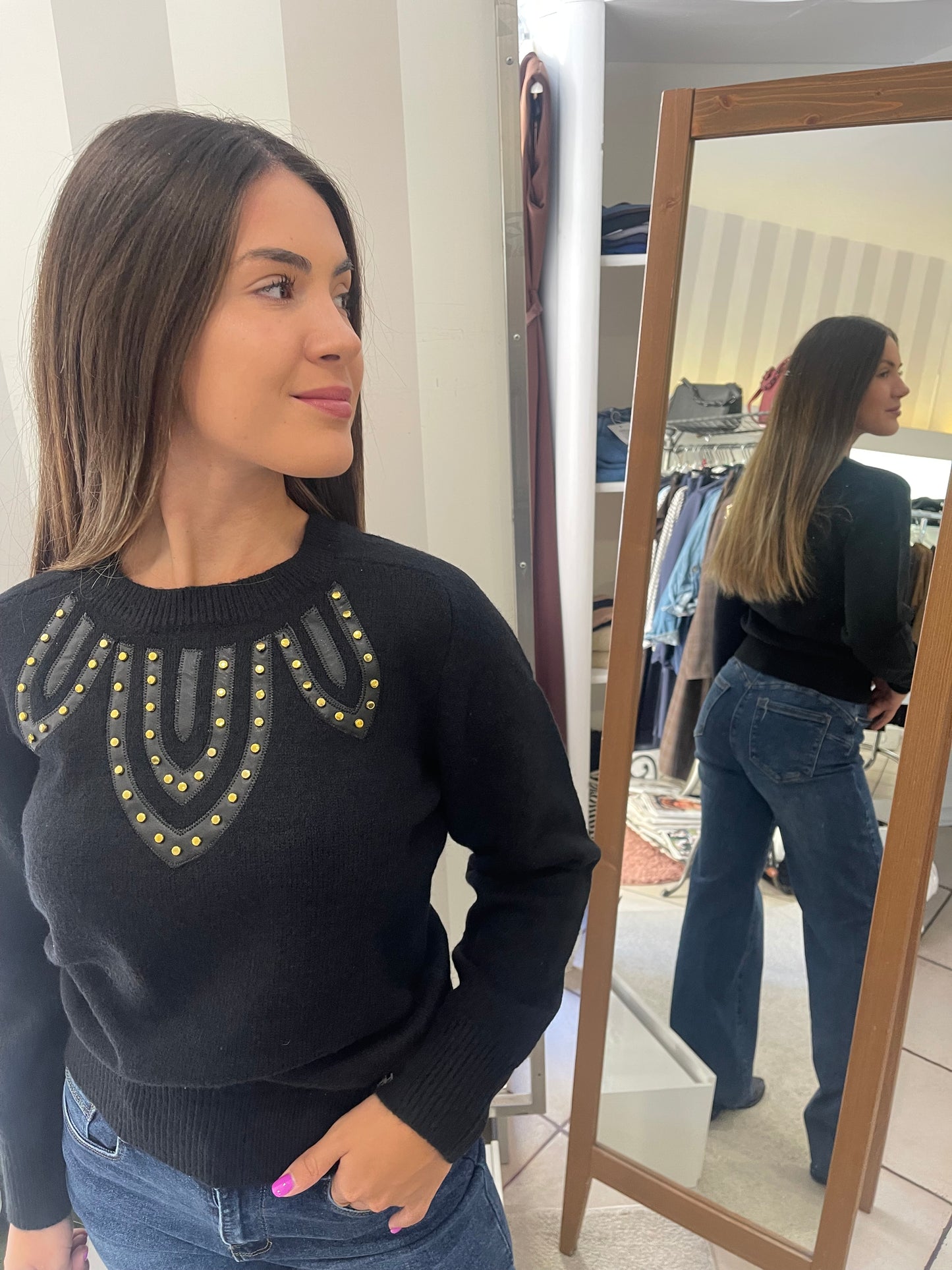 Maglia girocollo con applicazioni oro Artigli