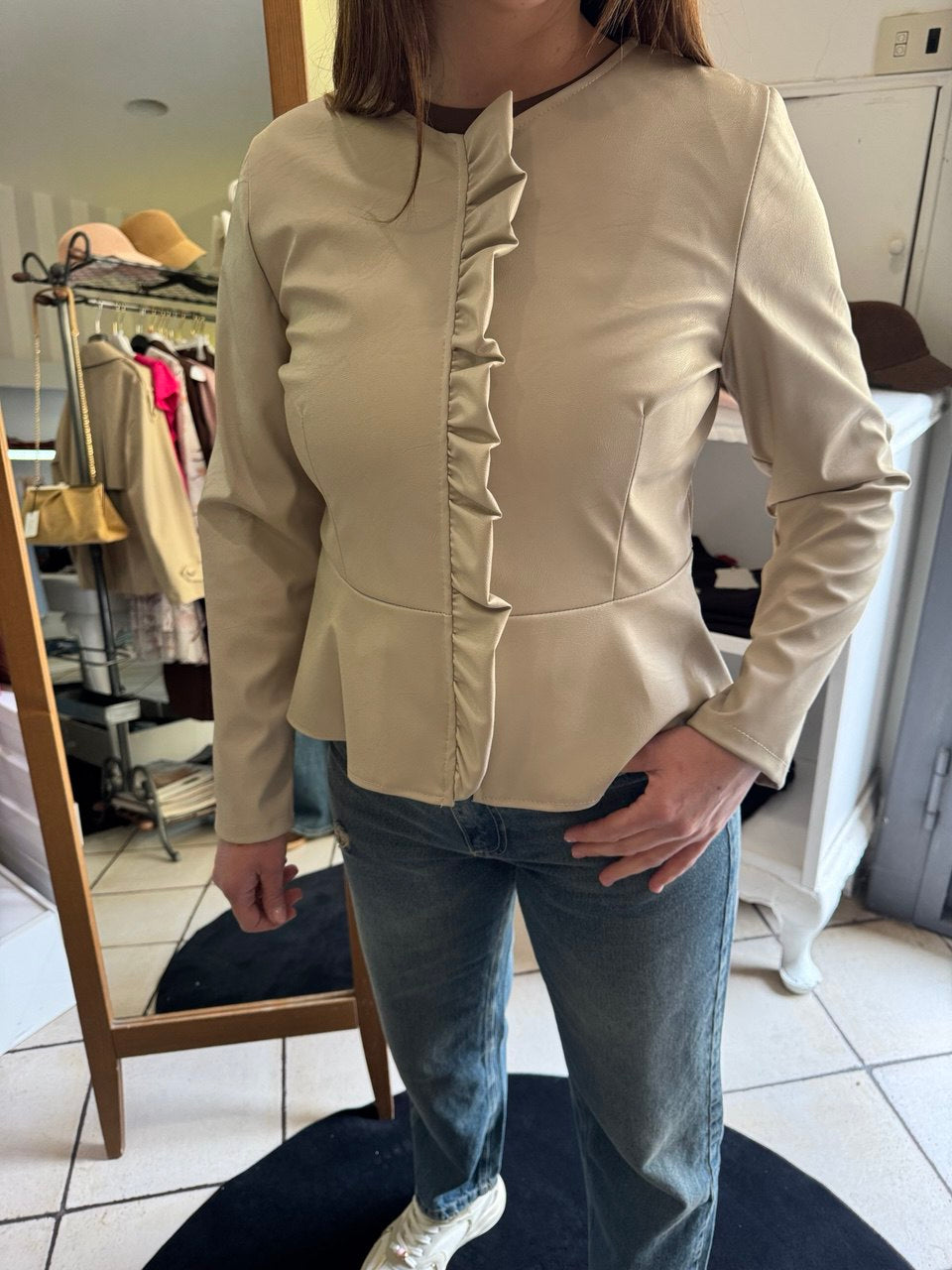 Giacca ecopelle rouches Indomina