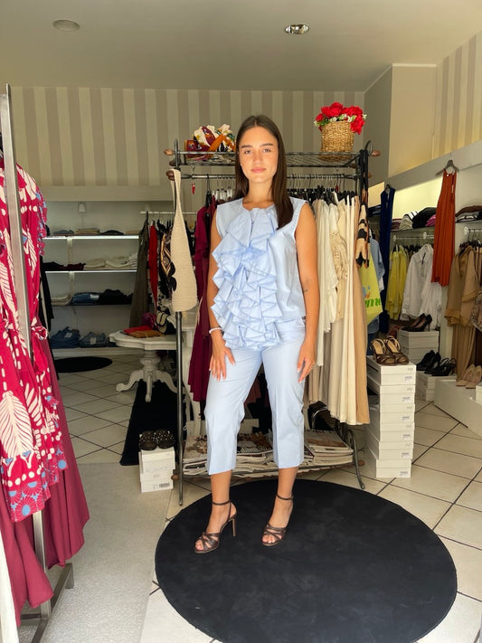 Camicia Rouches azzurra