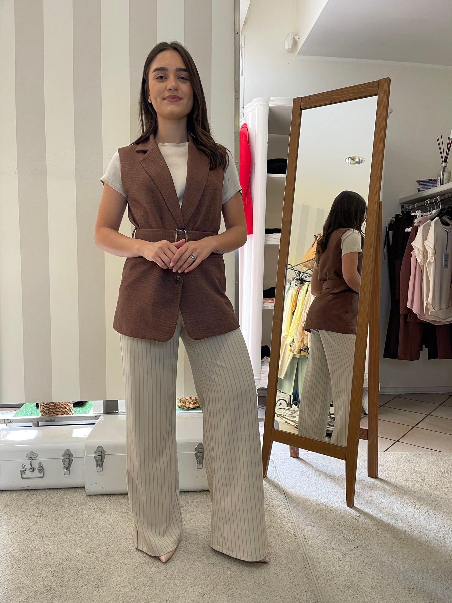 Pantalone gessato gamba dritta Brend